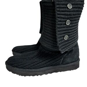 UGG Classic Black Knit Merino Wool Boot Cushy Foam Insole/Sheepskin Lining/Sz 7